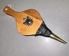Vintage Wood   Leather Fireplace Bellows With Brass Crest   and Free Shipping 