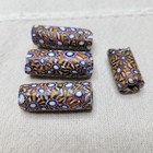 Antique Venetian Glass Millefiori 4 Matched Beads Floral Murrine Red Yellow Blue