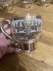 Vtg Russian Gold Dragons Mid Century Modern 5 Glasses Cups Metal Handles Mcm