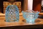 Fenton Light Aqua Blue Opalescent Hobnail Glass Fairy Lamp W  Impressedbackstamp