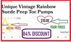 Women s Rainbow Suede Peep Toe Pumps By Unique Vintage  84  Discount   Free Ship