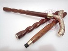 Vintage Heavy Victorian Brass Derby Head Handle Wooden Walking Stick Cane New