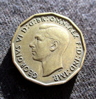 Old Three Penny 1942 Coin Of United Kingdom World War Ii King George Vi