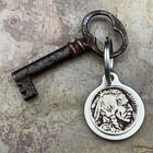 Stainless Steel Key Chain Vintage Buffalo Bison Nickel 5 Cents Antiqued Finish
