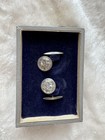 Men s 925 Silver Round Floral Cufflinks Silver Tone No Stone In Box