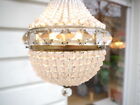 Antique Vintage French Brass Basket Chandelier Pearl Chains Ceiling Lamp    10   
