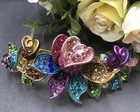 Gold Tone Rhinestone Crystal Multi Color  Flower Hair Barrette Clip 0129