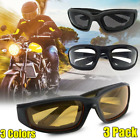 3 Pair Chopper Riding Motorcycle Glasses Clear Smoke Yellow  Padded  Comfortable