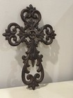 Vintage Brown Cast Iron Rustic Ornate Scroll Wall Cross 10   