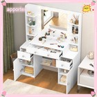 Vanity Wood Makeup Dressing Table Set Jewelry Desk Drawer Led Light Mirror White