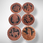 Vintage Set Of 6 Peruvian Hand Tooled Leather Coasters Inca Andean Folk Art 5in