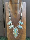 Navajo Sterling Silver Royston Turquoise 5 Pendant Chain Lariat Bead Necklace Cy