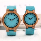 Fashion Couple Bamboo Leather Strap Women Men Quartz Wrist Watch Valentine Gift