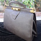 Antique Gladstone 1910 English Leather Bag Handbag Purse