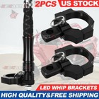 Pair Utv Atv Rzr Rear Led Flag Whip Antenna Reverse Light Mount Brackets Rollbar