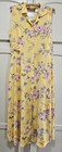 Vintage Yellow Floral Dress  Midi  Medium Button Closure  Open Back  Lightweight
