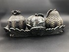 Decorative Set 3 Covered Wicker Pattern Resin Bowls In A Tray Decor -g