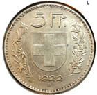 1922-b Switzerland Swiss 5 Francs Km  37  9000 Silver  7234 Actual Silver Weight