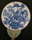 Ornate Hand Mirror Oriental Jade Handle Blue White Porcelain Patina Vtg
