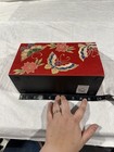 Vtg Pier 1 Wooden Desktop Box Files Mail Storage Red Painted Butterflies