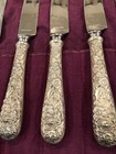 Silver Sterling S  Kirk   Son Repousse  6  Table Knives 8-7 8    Stainless Blade