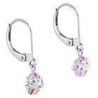 Cupcake Dangle Kids   Girls Earrings Lever Back - Sterling Silver