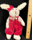 Boyds Bear Plush 9  Lauren White Rabbit Flower Red Overalls Bow Stuffed Animal