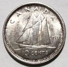 1937 Canada Silver 10 Cents George Vi Coin Bu