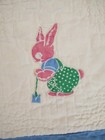 Vintage 1950s Handstitched Appliqued Cotton Quilt Baby Crib Handmade 