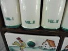 Vintage Spice Rack With Six Spice Jars And Two Drawers Ceramic Wood