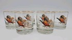Vintage West Virginia Glass Pheasant Lowball Rocks Glasses Gold Rim Mcm Set 6