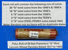 Wheat Penny Rolls With Steel Wheat Pennies   All  s  Mint Coins Dated 1917-1955