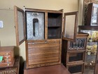 Unusual Oak Half Size Antique Kitchen Hoosier Style Cabinet With Pull Work Area