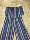 Bebop Romper Jumpsuit Womens Size Large Blue Striped Pants Strapless Open Chest