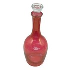 Vintage Cranberry Glass Decanter Set 4 Wine Glasses Stopper Bohemian Etched 11   