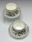 2 Aynsley Bone China Pembroke Footed Cups   Saucers Floral Gold Trim Bird Floral