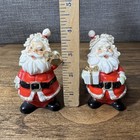 Rare Vtg 1950s Japan Ceramic Santa Salt Pepper Shakers Spaghetti Trim Christmas