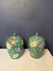 Pair Of Antique Chinese Hand Painted Lotus Flowers Porcelain Ginger Jar vase