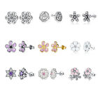Elegant 925 Sterling Silver Flower Cz Ear Stud Earrings Women Girls Jewelry Gift