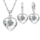 925 Sterling Silver Stamped Heart Necklace Earrings Set Long Chain For Women