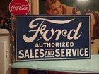 Vintage Ford Porcelain Metal Flange Sign Car Truck Auto Dealer Sales Service