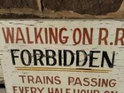 Vintage Railroad Sign Wood Hand Painted Walking Om R r  Forbidden