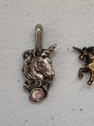Vintage Lot Of 3 Unicorn Charm Pendants - Comstock Pewter Crystal Enamel Metal