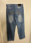 Blue Denim Jeans Embroidered Accent Straight Style 5-pocket Design Men