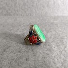 Exquisite Old Chinese Tibet Silver Cloisonne Inlay Green Jade Handmade Ring