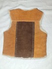  Vintage Genuine Leather Unisex Kids Shearling Lined Button Vest Brown tan 