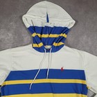 Vintage Polo Ralph Lauren Hoodie Boys Large Blue Yellow Stripe Rugby 90s Usa