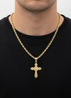 Gold Crucifix Necklace For Men  4mm French Rope Chain  14k Heavy Plated Gold