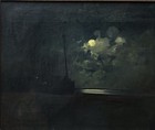 Night Seascape Nature  Original Antique Oil Hand Made  Signed  Framed