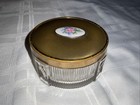 Vtg Glass Powder Trinket Jar Box Metal Cover Flower
